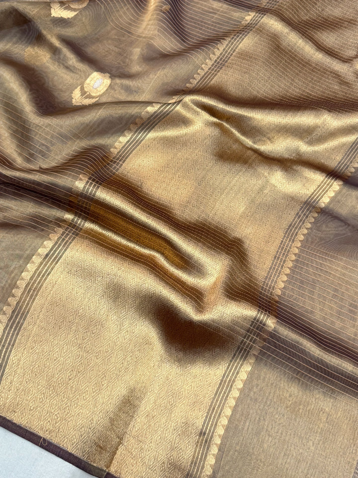 Brown Pure Tissue Silk Handloom Banarasi Saree