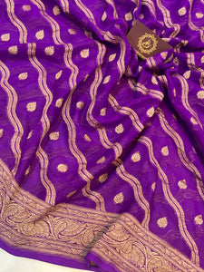 Purple Pure Banarasi Khaddi Georgette Saree - Aura Benaras