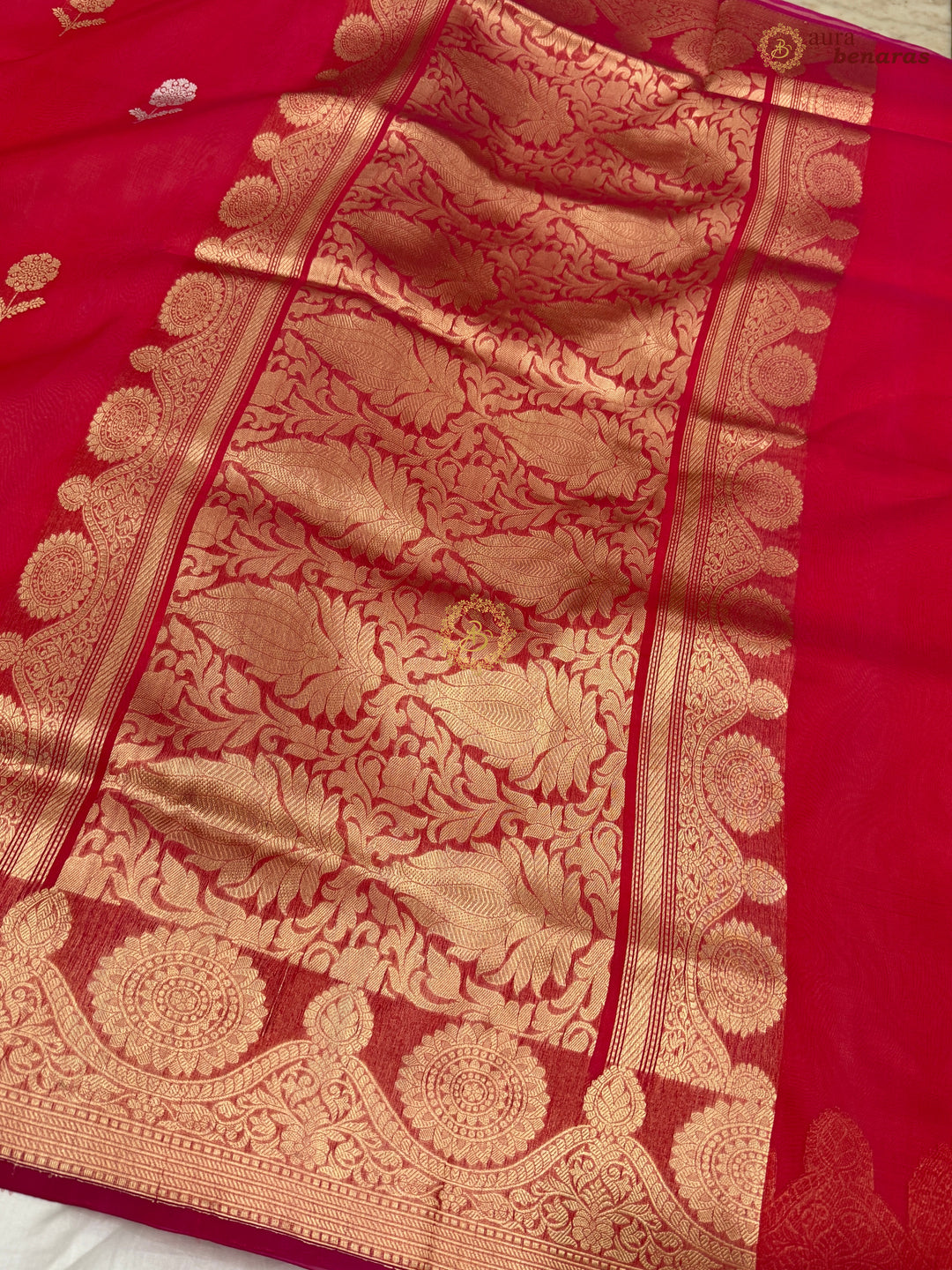 Hot Pink Pure Banarasi Handloom Kora Silk Saree