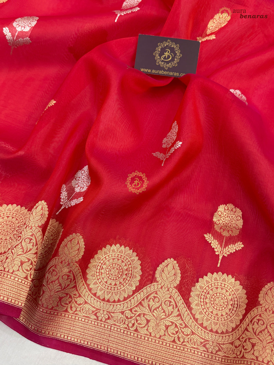 Hot Pink Pure Banarasi Handloom Kora Silk Saree