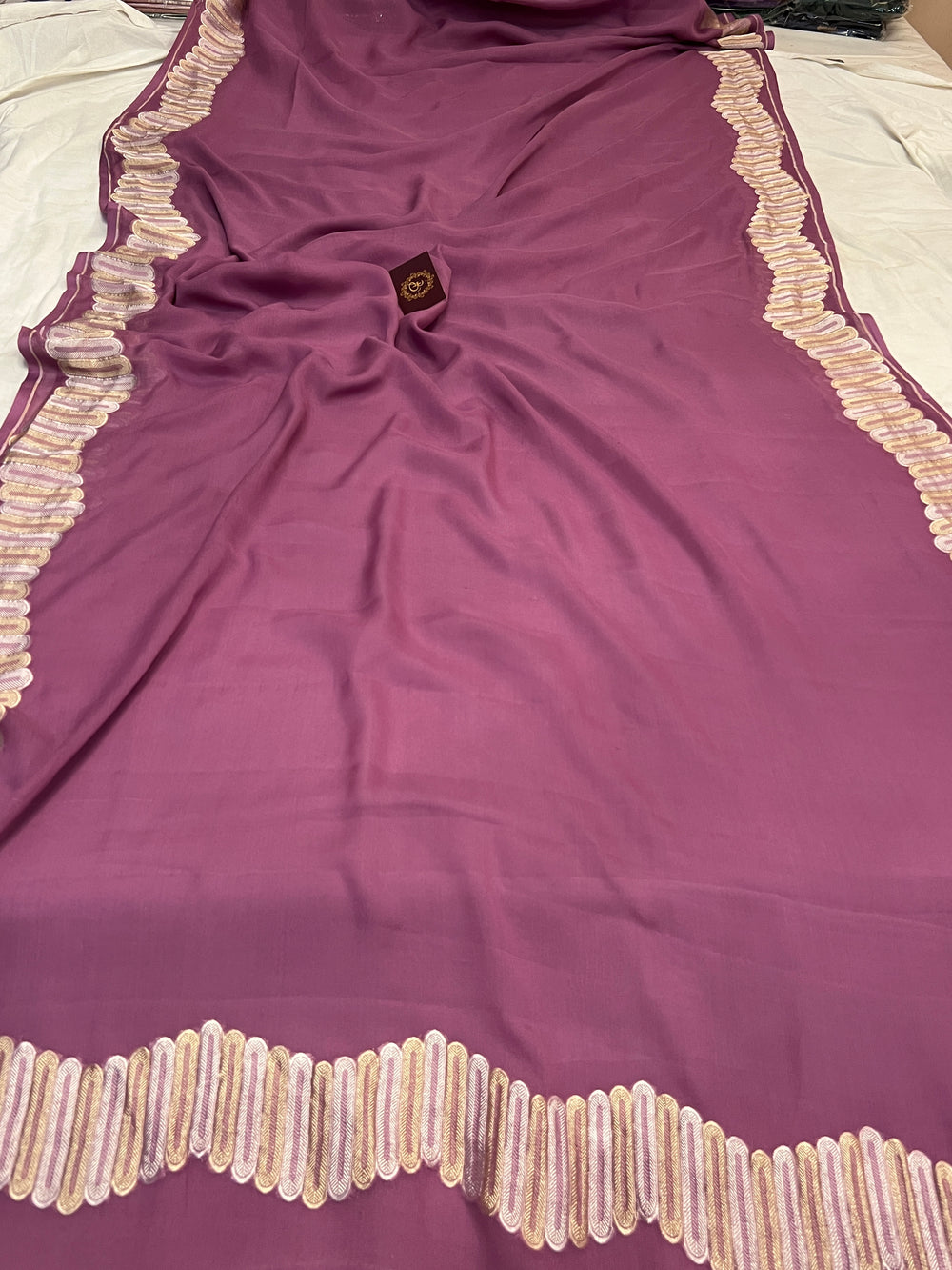 Mauve Pure Banarasi Khaddi Georgette Saree - Aura Benaras