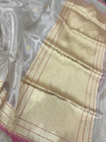 White Banarasi Handloom Organza Tissue Silk Saree - Aura Benaras