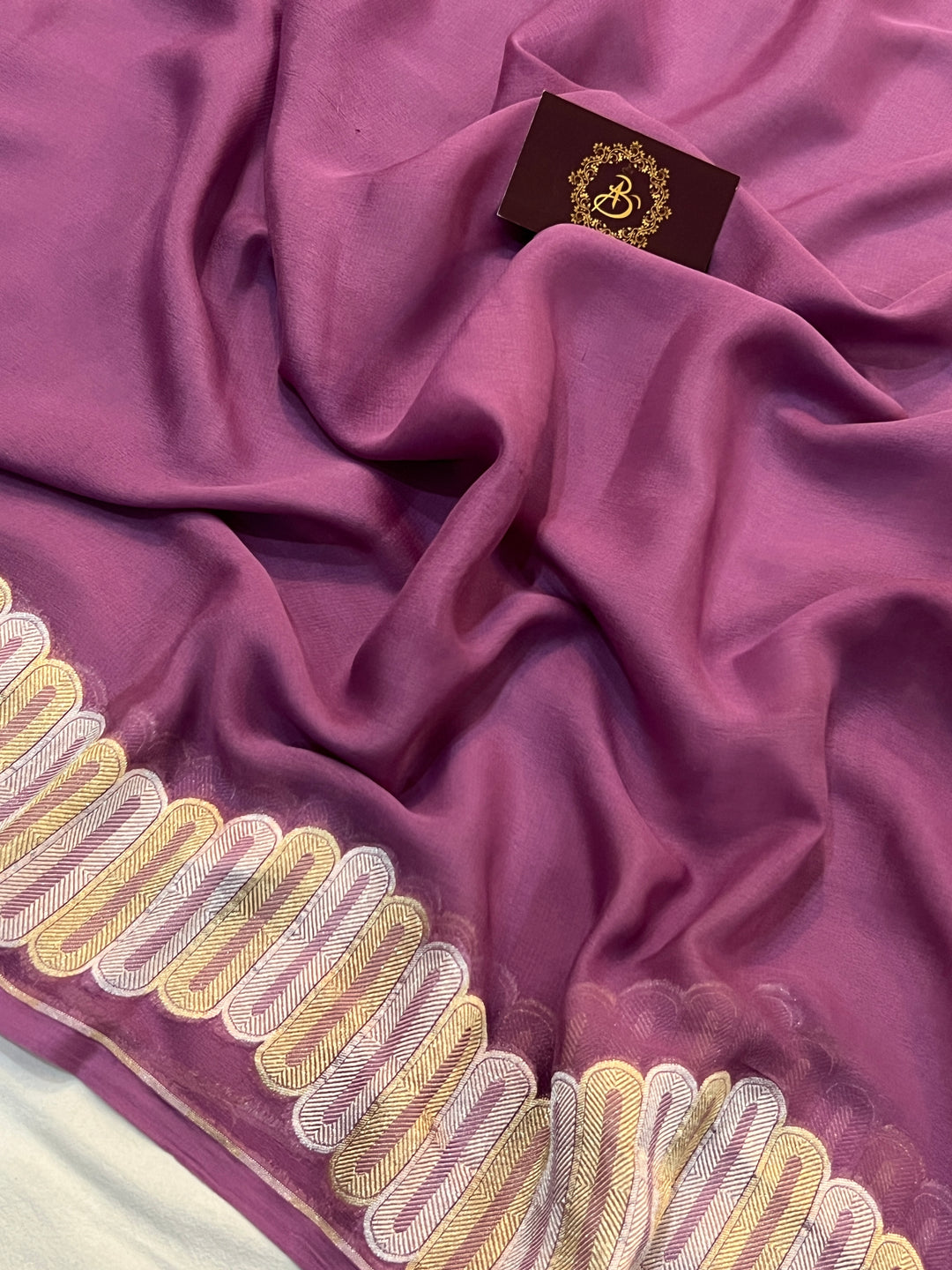 Mauve Pure Banarasi Khaddi Georgette Saree - Aura Benaras