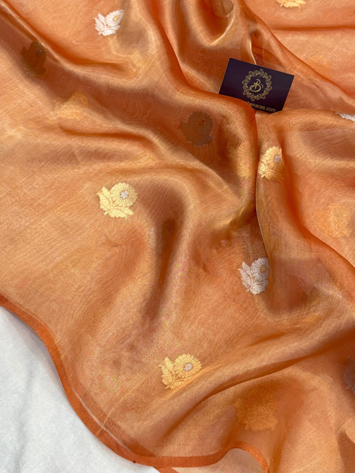 Orange Pure Tissue Silk Handloom Banarasi Saree