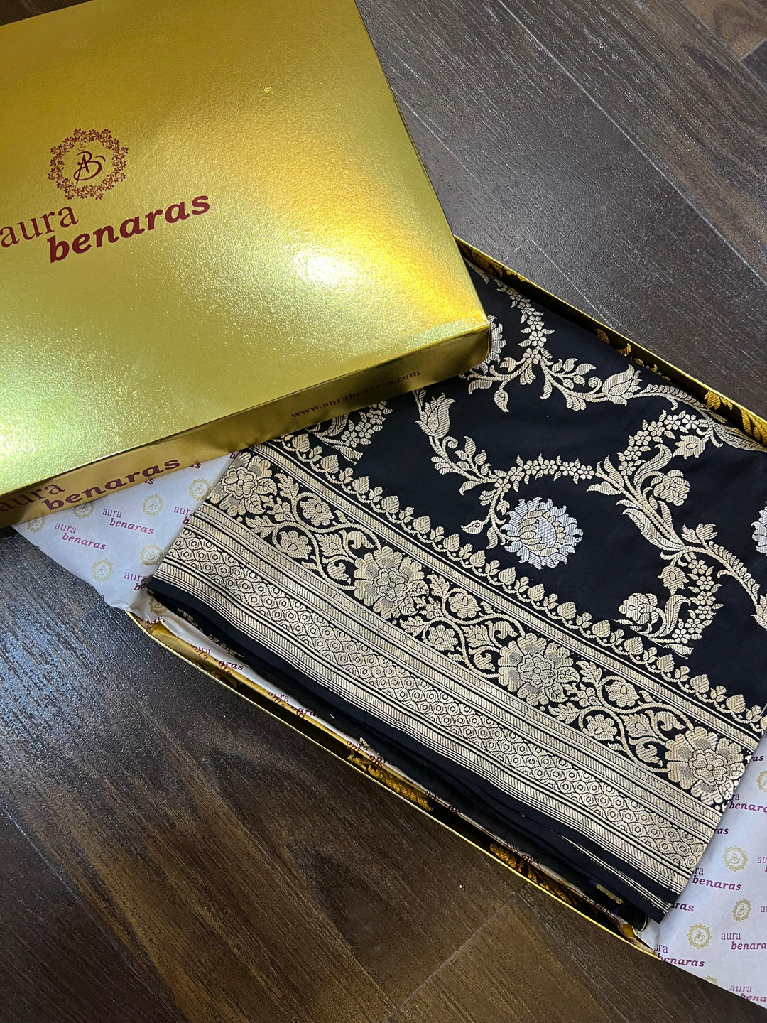 Black Pure Banarasi Handloom Katan Silk Saree - Aura Benaras
