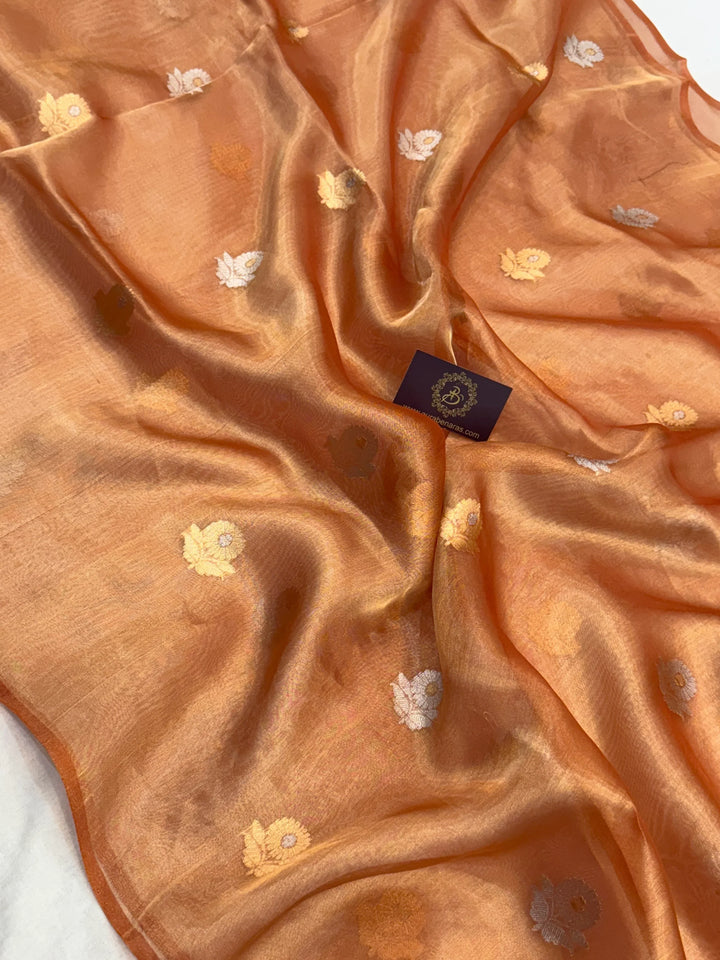 Orange Pure Tissue Silk Handloom Banarasi Saree