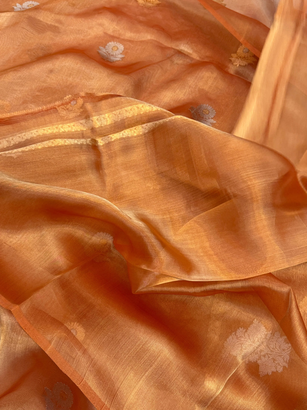Orange Pure Tissue Silk Handloom Banarasi Saree