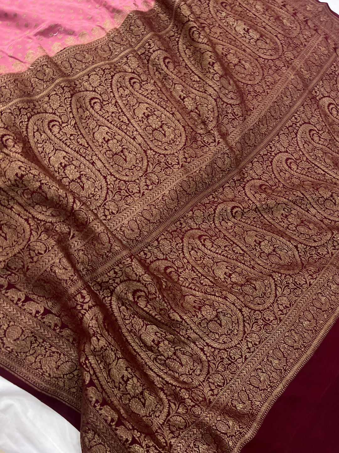 Onion Pink Pure Banarasi Khaddi Crepe Silk Saree - Aura Benaras