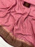 Onion Pink Pure Banarasi Khaddi Crepe Silk Saree - Aura Benaras