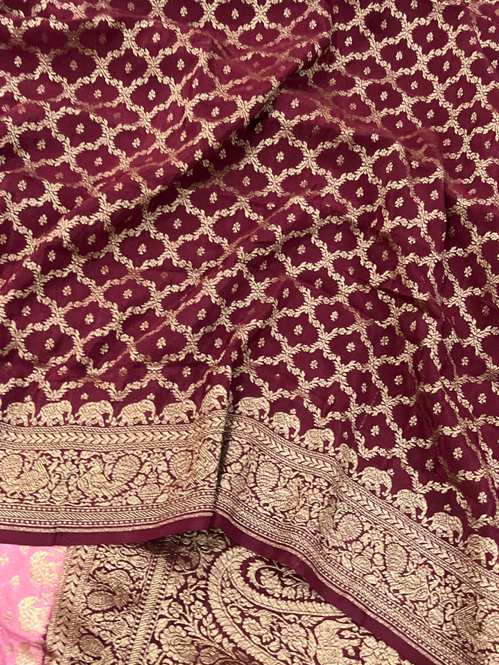 Onion Pink Pure Banarasi Khaddi Crepe Silk Saree - Aura Benaras