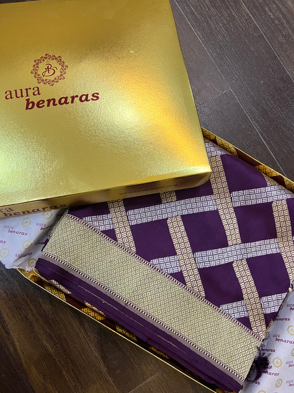 Wine Pure Banarasi Handloom Katan Silk Saree - Aura Benaras