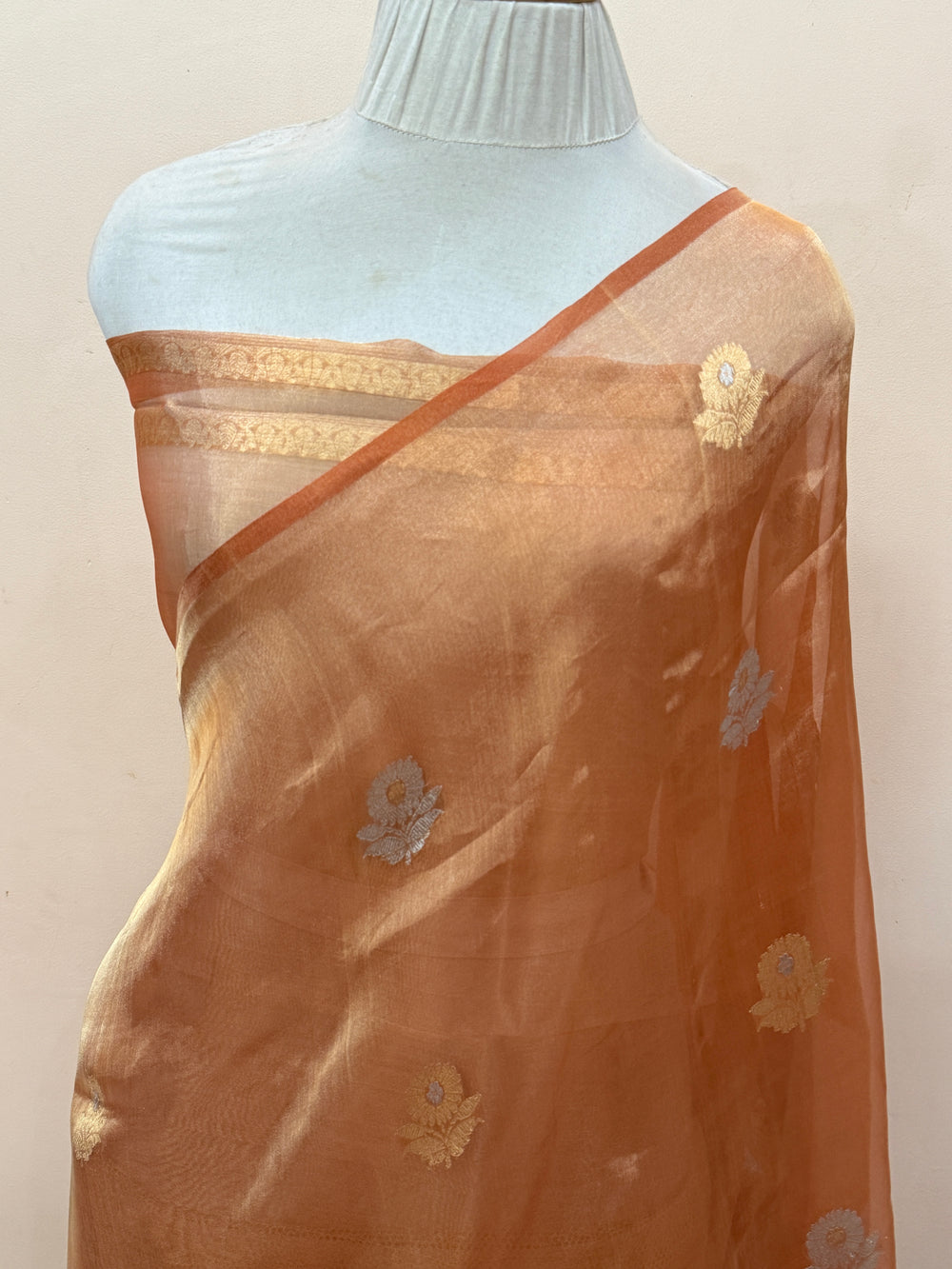 Orange Pure Tissue Silk Handloom Banarasi Saree