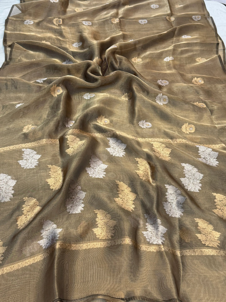 Bottle Green Pure Tissue Silk Handloom Banarasi Saree