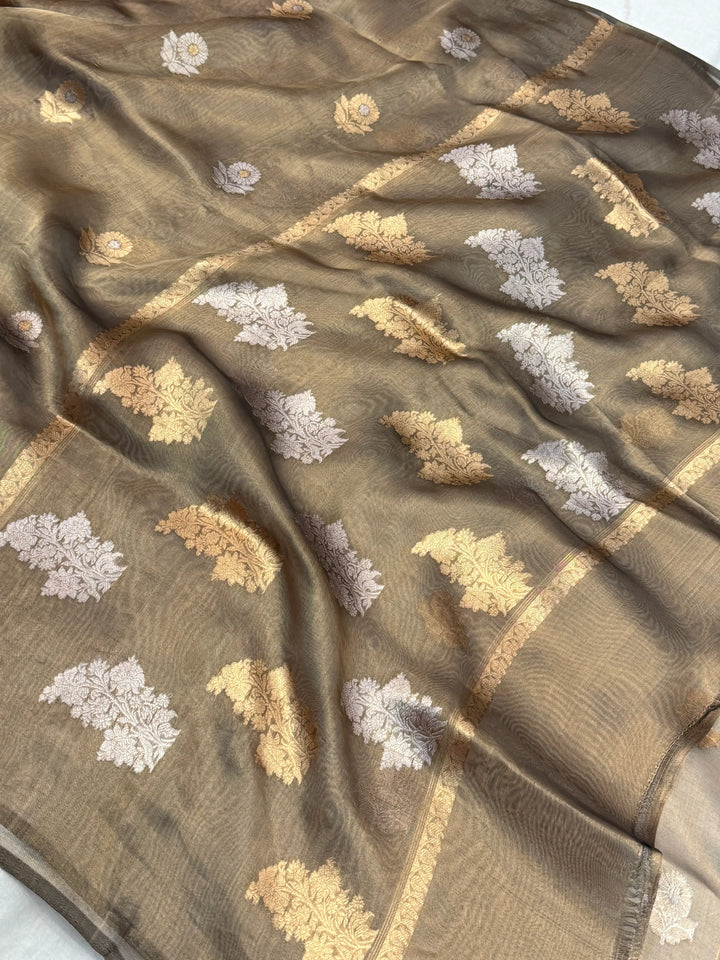 Bottle Green Pure Tissue Silk Handloom Banarasi Saree