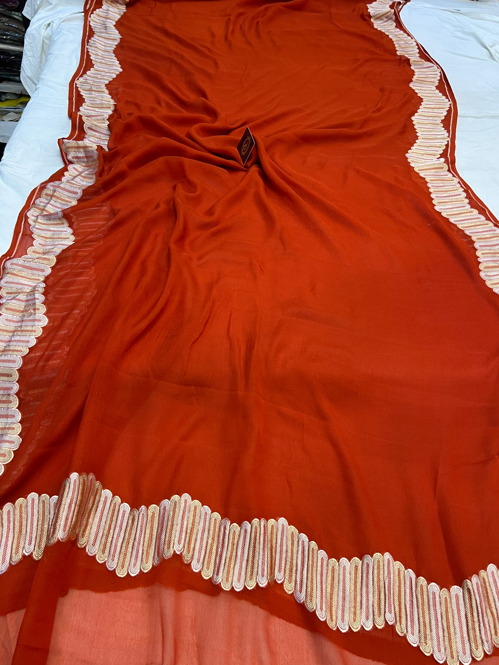 Earthy Orange Pure Banarasi Khaddi Georgette Saree 