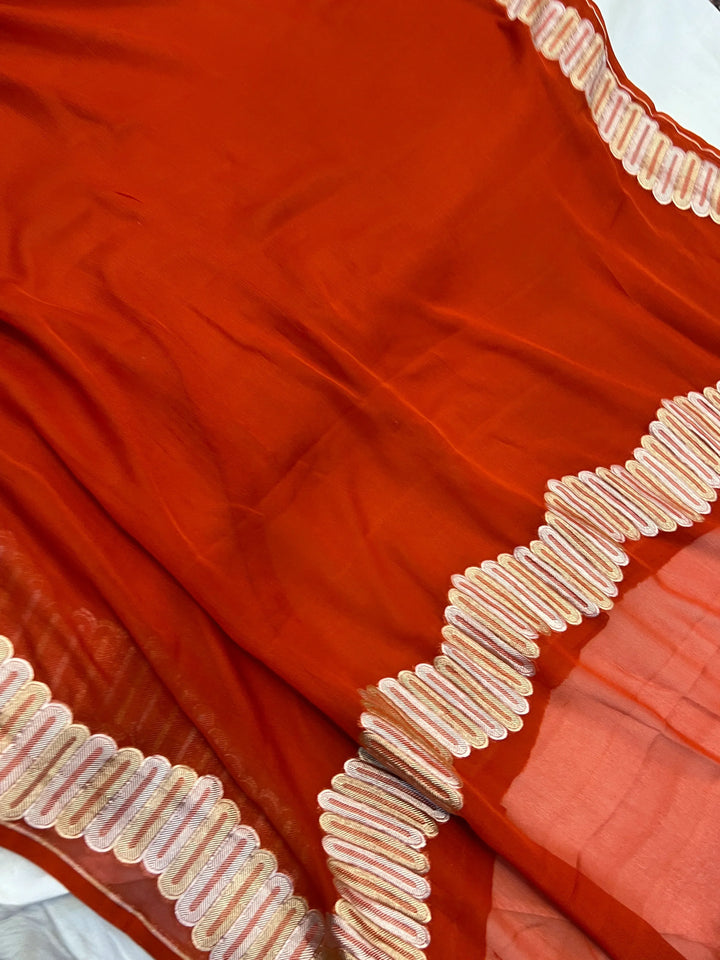 Earthy Orange Pure Banarasi Khaddi Georgette Saree 