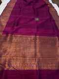 Wine Banarasi Handloom Pure Tussar Silk Saree - Aura Benaras