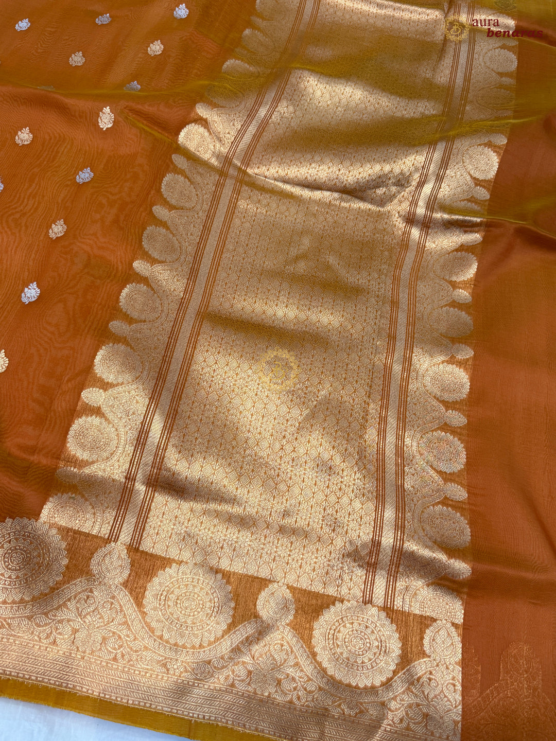 Fanta Orange Pure Banarasi Handloom Kora Silk Saree