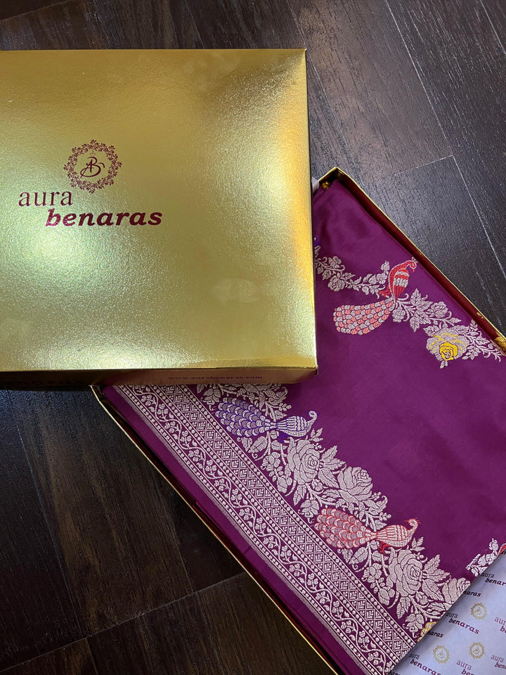 Buy handwoven Banarasi saree featuring intricate Kadhwa Aada Jaal geometric weaving in pure Katan silk