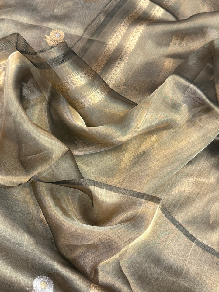 Bottle Green Pure Tissue Silk Handloom Banarasi Saree