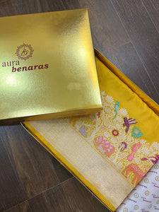 Yellow Pure Banarasi Handloom Katan Silk Saree - Aura Benaras