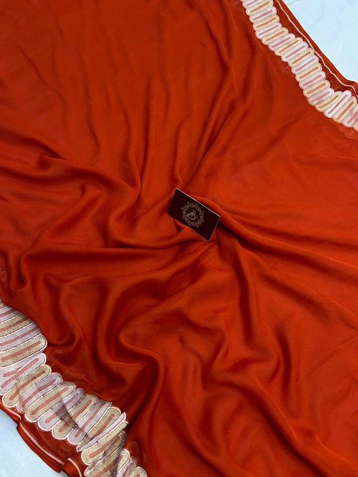 Earthy Orange Pure Banarasi Khaddi Georgette Saree 
