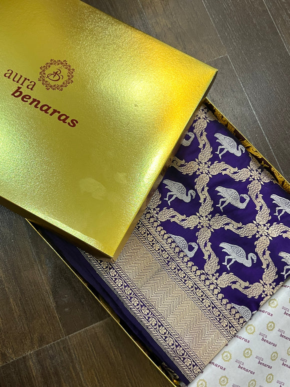 Deep Purple Pure Banarasi Handloom Katan Silk Saree | Aura Benaras