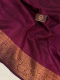 Wine Banarasi Handloom Pure Tussar Silk Saree - Aura Benaras