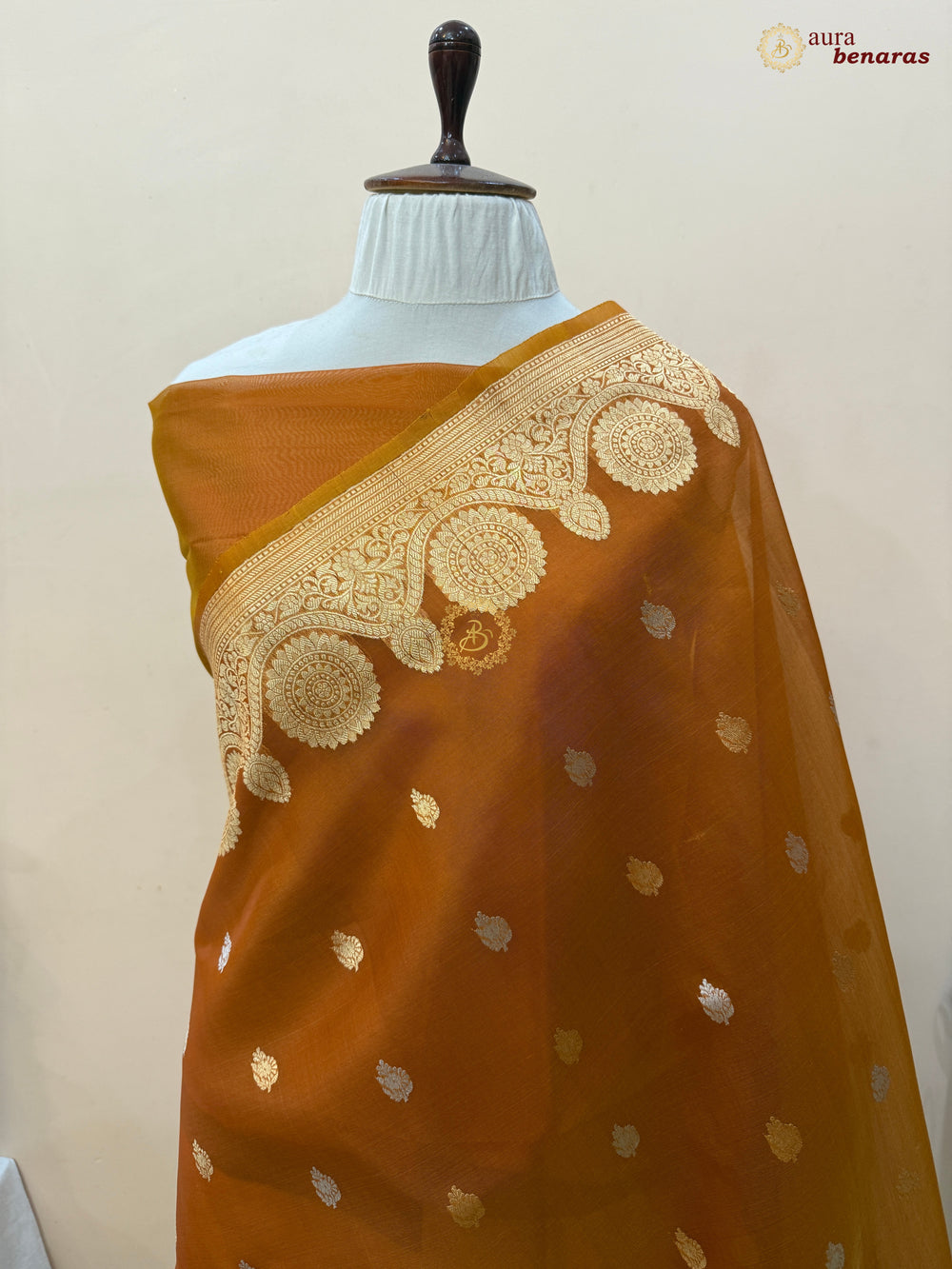 Fanta Orange Pure Banarasi Handloom Kora Silk Saree