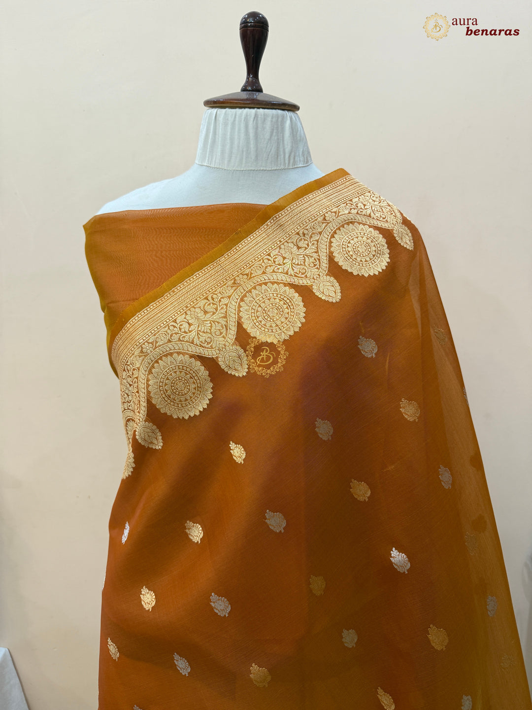 Fanta Orange Pure Banarasi Handloom Kora Silk Saree