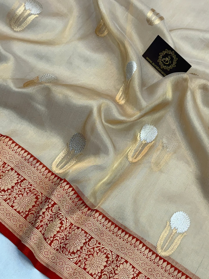 Golden Pure Tissue Silk Handloom Banarasi Saree