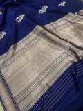 Navy Blue Pure Banarasi Handloom Silk Saree - Aura Benaras