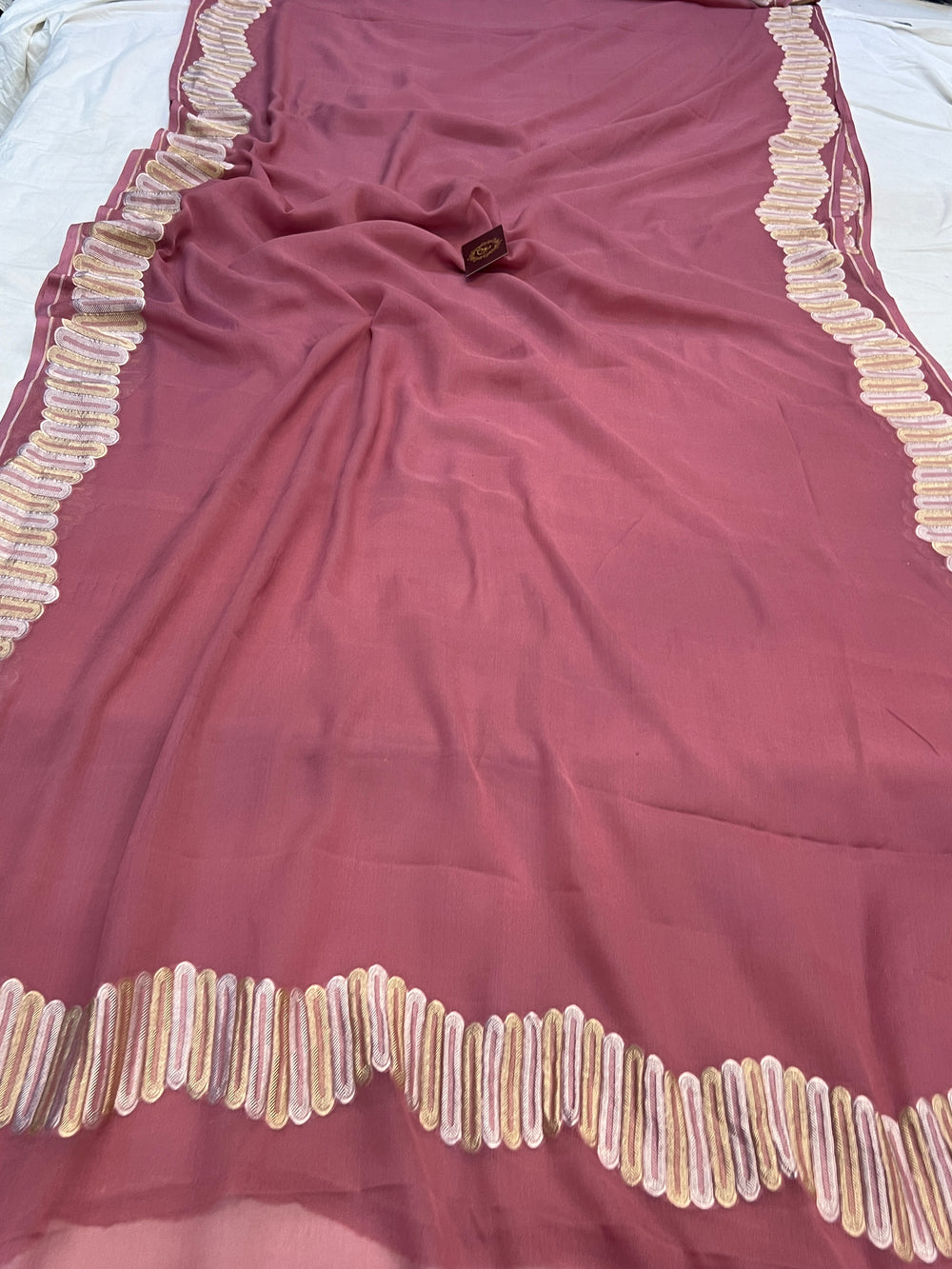 Onion Pure Banarasi Khaddi Georgette Saree 