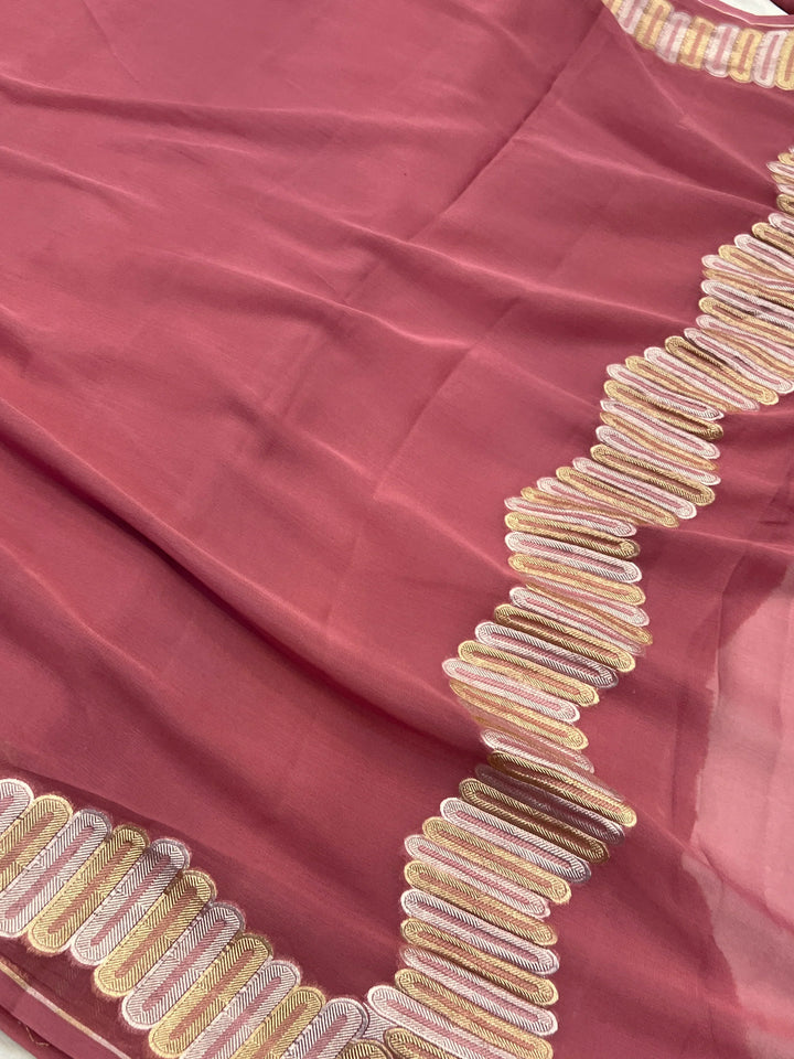 Onion Pure Banarasi Khaddi Georgette Saree 