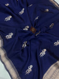 Navy Blue Pure Banarasi Handloom Silk Saree - Aura Benaras