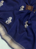 Navy Blue Pure Banarasi Handloom Silk Saree - Aura Benaras