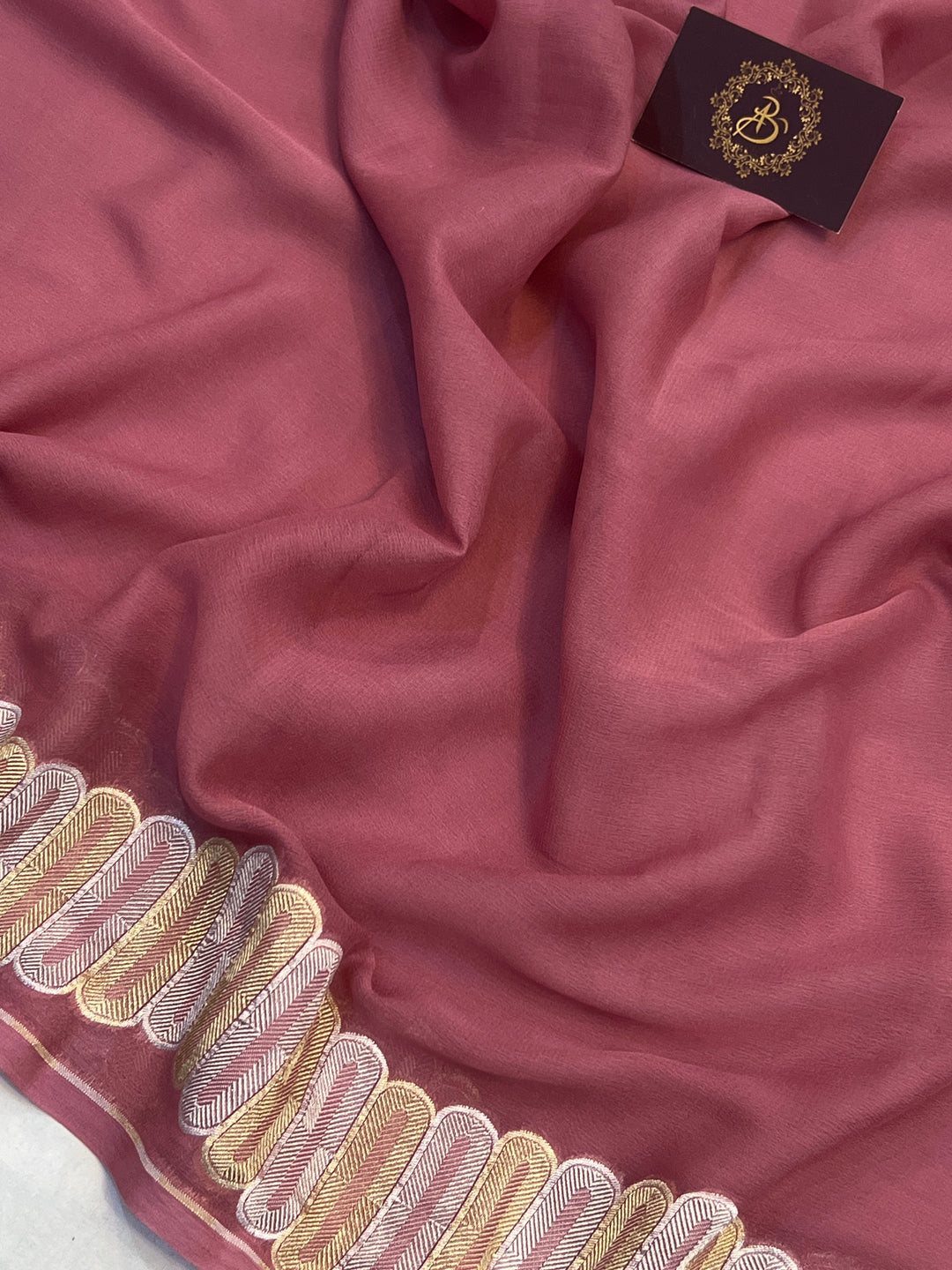 Onion Pure Banarasi Khaddi Georgette Saree 