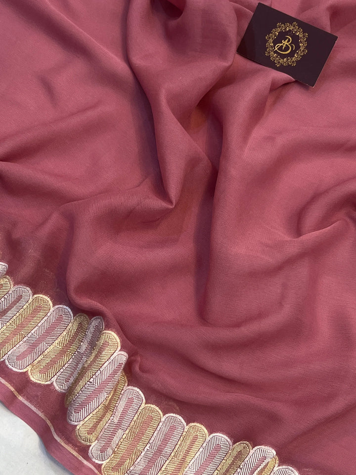 Onion Pure Banarasi Khaddi Georgette Saree 