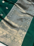 Bottle Green Pure Banarasi Handloom Silk Saree - Aura Benaras