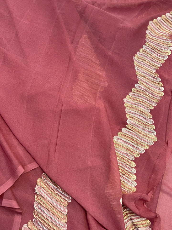 Onion Pure Banarasi Khaddi Georgette Saree 