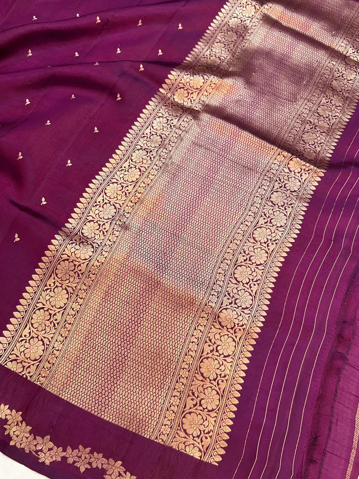 Wine Pure Silk Handloom Banarasi Saree