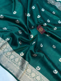 Bottle Green Pure Banarasi Handloom Silk Saree - Aura Benaras