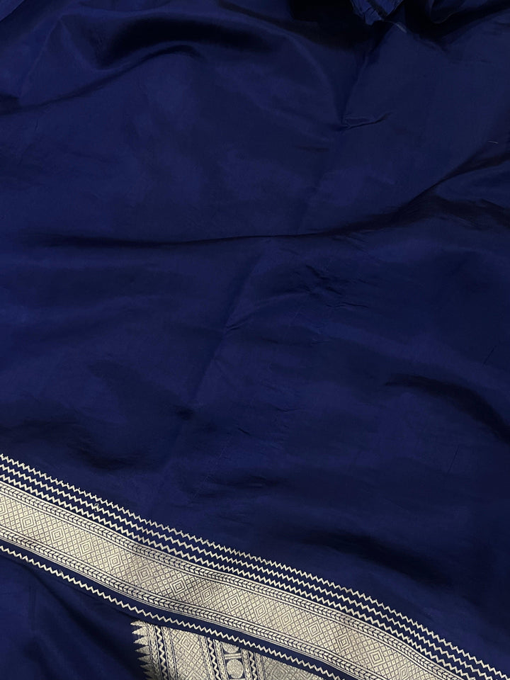 Navy Blue Pure Banarasi Handloom Silk Saree - Aura Benaras