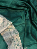 Bottle Green Pure Banarasi Handloom Silk Saree - Aura Benaras