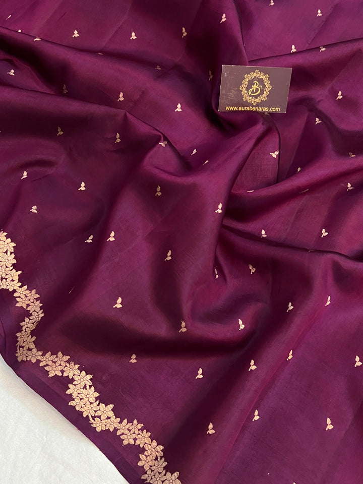 Wine Pure Silk Handloom Banarasi Saree