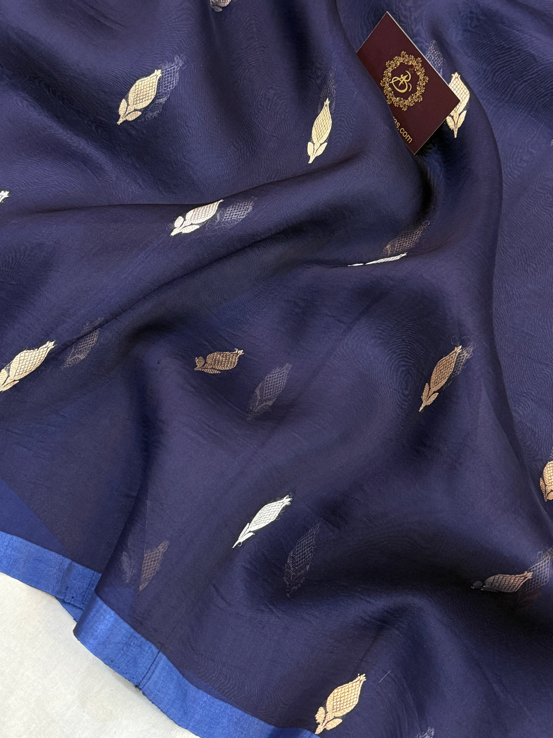 Navy Blue Pure Kora Silk Handloom Banarasi Saree