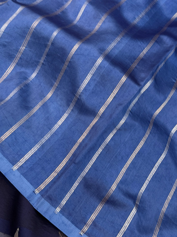 Navy Blue Pure Kora Silk Handloom Banarasi Saree