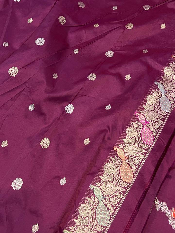 Matching blouse piece with Kadhwa border included with Banarasi Katan silk saree – shop traditional sarees online