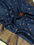 Teal Banarasi Handloom Pure Tussar Silk Saree - Aura Benaras