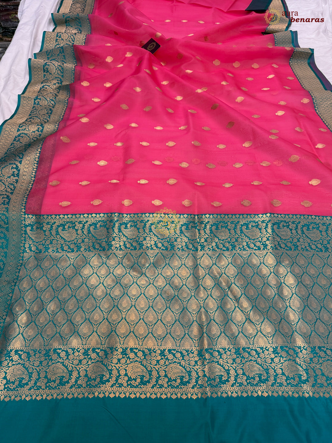 Baby Pink Banarasi Handloom Kora Silk Saree